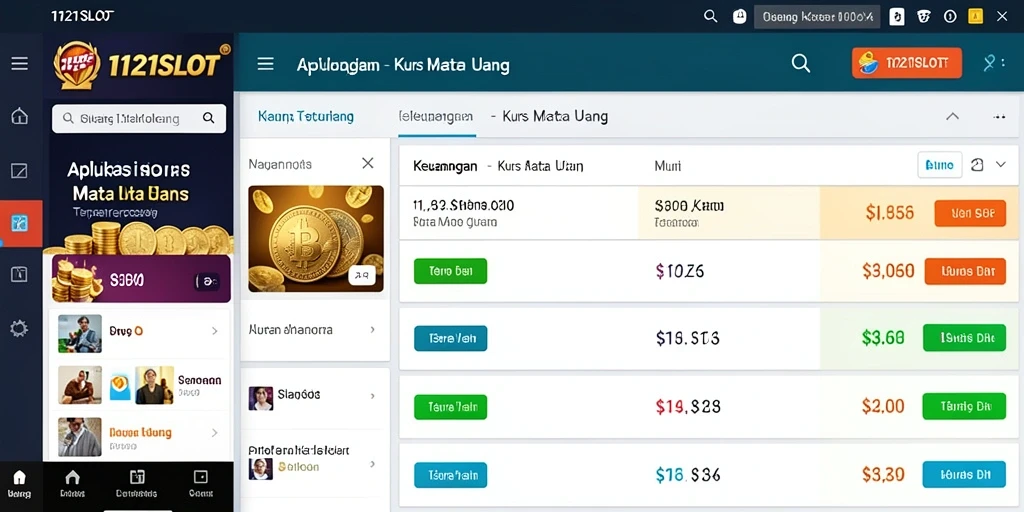 Antarmuka utama aplikasi 1121SLOT yang menampilkan kurs mata uang.