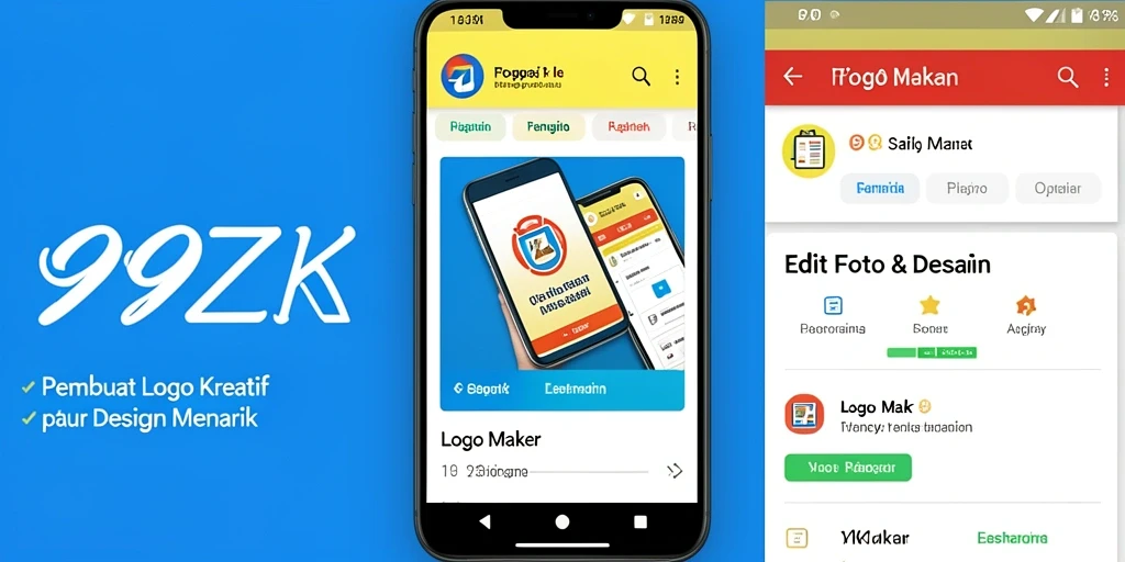 Antarmuka aplikasi 999ZK untuk membuat logo yang menarik dan fungsional.