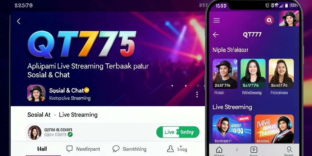 Antarmuka aplikasi QT777 menampilkan fungsi Live Streaming yang interaktif.