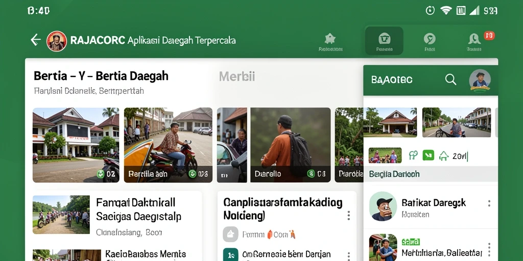 Antarmuka aplikasi RAJACORC yang menampilkan berita daerah terkini.