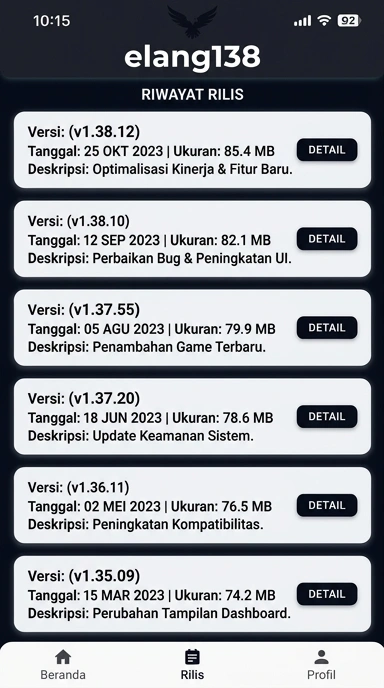 Riwayat versi aplikasi elang138 untuk pengguna Android